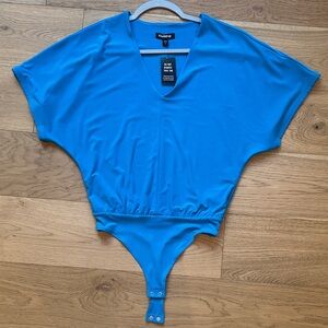 Express Turquoise Blue V-Neck Short Sleeve Bodysuit